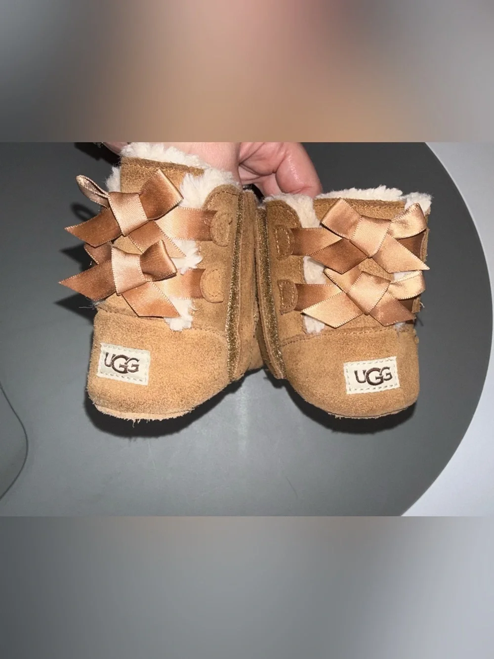 UGG Kids Chestnut Suede Booties with Shearling Trim